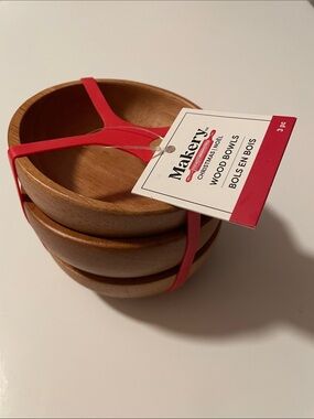 Makery Wood Bowls Set of 3 Food Safe Wooden  Nesting Bowls Brown 4 inches NWT